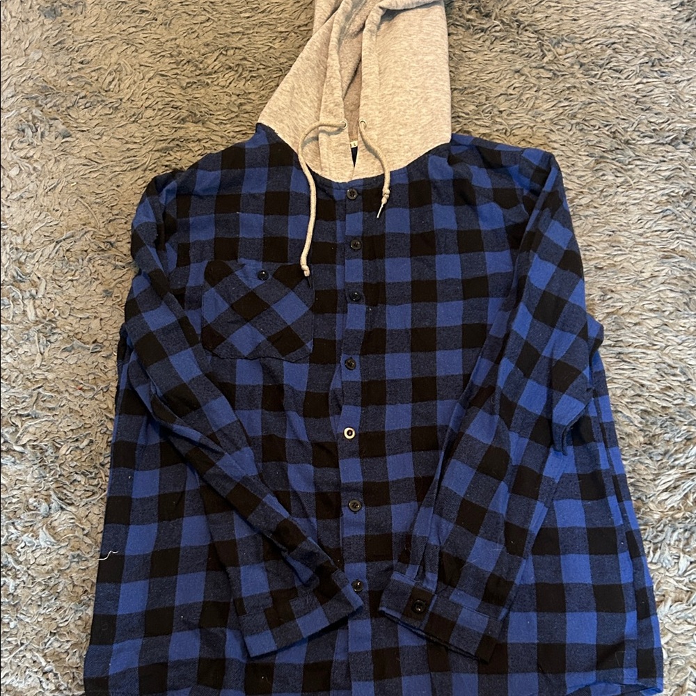 Blue and Black Plaid Hoodie Shirt
